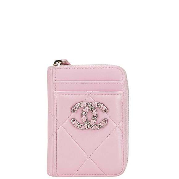 CHANEL Handbags - CHANEL Pink Lambskin Leather Logo Wallet